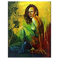 'Una Mujer Fuerte' - Pintura Expresionista Original de Desnudo Artístico