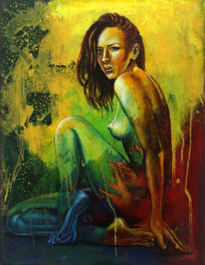 'A Strong Woman' - Original Expressionist Painting of Artistic Nude