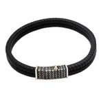 Sterling silver and leather braided bracelet, 'Dotted Rhythm' - Hand Crafted Leather and Sterling Silver Braided Bracelet