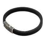 Sterling silver and leather braided bracelet, 'Dotted Rhythm' - Hand Crafted Leather and Sterling Silver Braided Bracelet