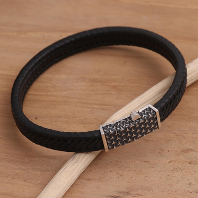 Geflochtenes Armband aus Sterlingsilber und Leder - Handgefertigtes geflochtenes Pfeilarmband aus Sterlingsilber und Leder