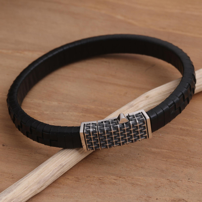 Geflochtenes Armband aus Sterlingsilber und Leder - Handgefertigtes geflochtenes Armband aus Sterlingsilber und Leder