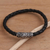 Sterling silver and leather braided bracelet, 'Braided in Black' - Artisan Crafted Sterling Silver and Leather Braided Bracelet (image 2) thumbail