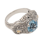 Men's gold accented blue topaz ring, 'Maharaja' - Five Carat Men's Gold Accented Sterling Silver Ring