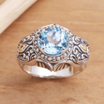 Men's gold accented blue topaz ring, 'Maharaja' - Five Carat Men's Gold Accented Sterling Silver Ring