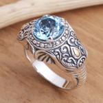 Men's gold accented blue topaz ring, 'Maharaja' - Five Carat Men's Gold Accented Sterling Silver Ring