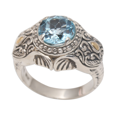 Men's gold accented blue topaz ring, 'Maharaja' - Five Carat Men's Gold Accented Sterling Silver Ring