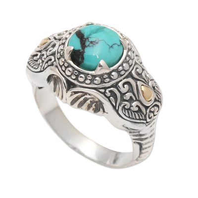 Men's gold accented sterling silver ring, 'Maharaja' - Men's Gold Accented Sterling Silver Elephant Ring