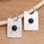 Onyx hoop earrings, 'Rectangular Shadow' - Rectangular Hammered Silver and Onyx Hoop Earrings