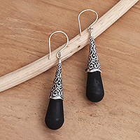 Sterling silver and lava stone dangle earrings, 'Traditional Shadow'