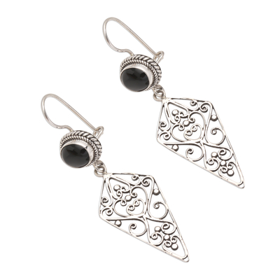 Ohrhänger aus Onyx - Ohrhänger in Drachenform aus Sterlingsilber und schwarzem Onyx