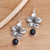 Onyx dangle earrings, 'Jepun Shadow' - Black Onyx and Sterling Silver Blossom Dangle Earrings (image 2) thumbail