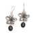 Onyx dangle earrings, 'Jepun Shadow' - Black Onyx and Sterling Silver Blossom Dangle Earrings thumbail