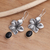 Onyx dangle earrings, 'Jepun Shadow' - Black Onyx and Sterling Silver Blossom Dangle Earrings (image 2b) thumbail