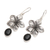 Onyx dangle earrings, 'Jepun Shadow' - Black Onyx and Sterling Silver Blossom Dangle Earrings (image 2c) thumbail