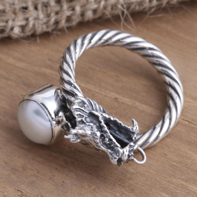 Anillo de cóctel con perlas cultivadas - Anillo Serpiente de Plata de Ley y Perlas Cultivadas