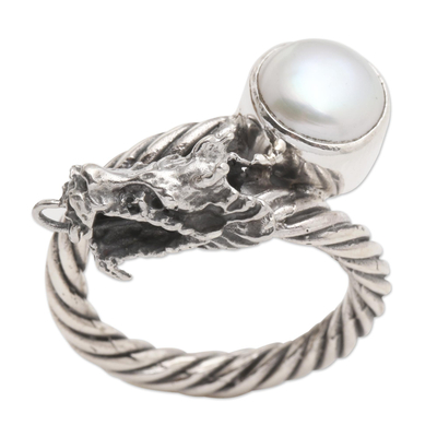 Anillo de cóctel con perlas cultivadas - Anillo Serpiente de Plata de Ley y Perlas Cultivadas