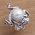 Cultured pearl cocktail ring, 'Free-Spirited Frog' - Cultured Pearl and Sterling Silver Frog Ring (image 2) thumbail