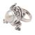 Cultured pearl cocktail ring, 'Free-Spirited Frog' - Cultured Pearl and Sterling Silver Frog Ring (image 2c) thumbail