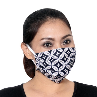 Gesichtsmasken aus Baumwolle, (3er-Set) - 3 plissierte 2-lagige Gesichtsmasken aus schwarz-weißer Baumwolle
