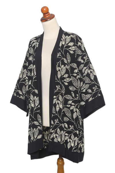 Batik rayon kimono jacket, 'Plant a Tree' - Hand Made Batik Rayon Kimono Jacket