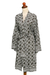 Short rayon batik robe, 'Nebula in Pewter' - Pewter Grey Batik Short Rayon Robe (image 2c) thumbail