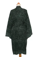 Rayon batik robe, 'Azure Elegance' - Handmade Batik Printed Rayon Robe