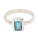 Blue topaz cocktail ring, 'Blue Tablet' - Faceted Rectangle Blue Topaz Sterling Silver Ring