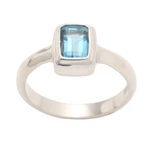 Blue topaz cocktail ring, 'Blue Tablet' - Faceted Rectangle Blue Topaz Sterling Silver Ring