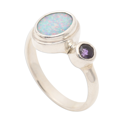 Opal and amethyst cocktail ring, 'Carrier of Light in Purple' - Opal and Amethyst Sterling Silver Cocktail Ring