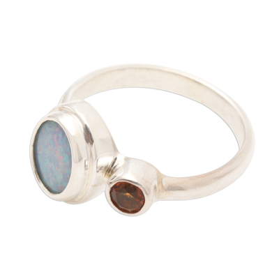 Opal and citrine cocktail ring, 'Carrier of Light in Yellow' - Opal and Citrine Sterling Silver Cocktail Ring