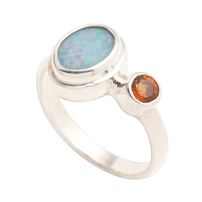 Opal and citrine cocktail ring, 'Carrier of Light in Yellow' - Opal and Citrine Sterling Silver Cocktail Ring