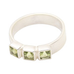 Peridot cocktail ring, 'Spring Trio' - Square Faceted Peridot Sterling Silver Cocktail Ring