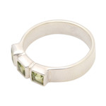 Peridot cocktail ring, 'Spring Trio' - Square Faceted Peridot Sterling Silver Cocktail Ring