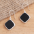 Onyx dangle earrings, 'Black Squares' - Square Bezel Set Black Onyx Dangle Earrings thumbail