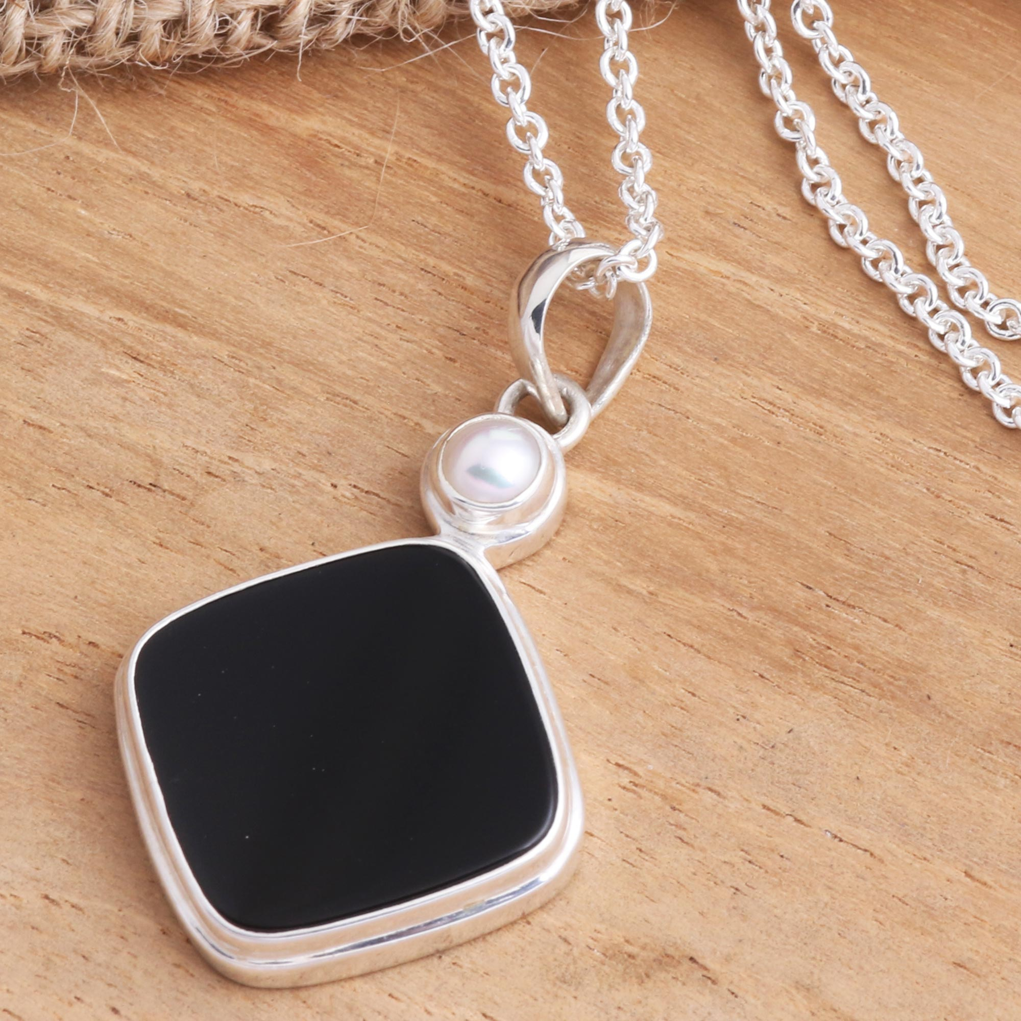 black onyx sterling silver pendant