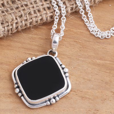 Black Onyx Pendant with Sterling Silver Design