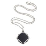 Onyx pendant necklace, 'On Guard' - Black Onyx Sterling Silver Pendant Necklace