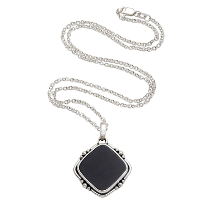 Onyx pendant necklace, 'On Guard' - Black Onyx Sterling Silver Pendant Necklace