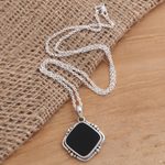 Onyx pendant necklace, 'On Guard' - Black Onyx Sterling Silver Pendant Necklace