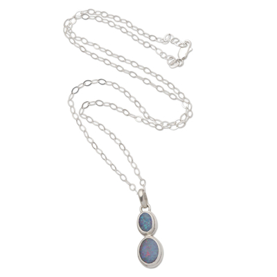 Opal pendant necklace, 'Double Rainbow' - Sterling Silver and Opal Pendant Necklace