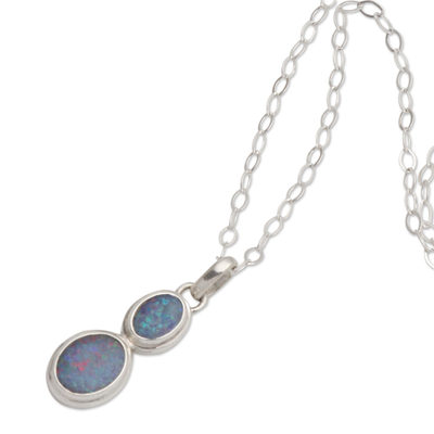 Opal pendant necklace, 'Double Rainbow' - Sterling Silver and Opal Pendant Necklace