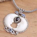 Multi-gemstone pendant necklace, 'Moon Courtship' - Multi-Gemstone Moon Pendant Necklace