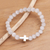 Quartz and sterling silver beaded pendant stretch bracelet, 'Faith in White' - Cross Pendant Beaded Quartz Stretch Bracelet thumbail