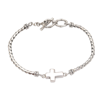 Sterling silver pendant bracelet, 'Faith Above All' - Sterling Silver Cross Pendant Bracelet
