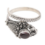 Garnet wrap ring, 'Ready to Strike' - Wrap Snake Ring with Garnet Cabochon Sterling Silver