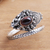 Garnet wrap ring, 'Ready to Strike' - Wrap Snake Ring with Garnet Cabochon Sterling Silver