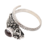 Garnet wrap ring, 'Ready to Strike' - Wrap Snake Ring with Garnet Cabochon Sterling Silver