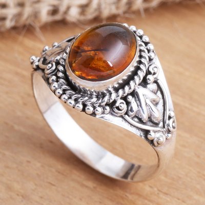 Carnelian cocktail ring, 'Sunrise, Sunset' - Carnelian Cabochon Sterling Silver Cocktail Ring