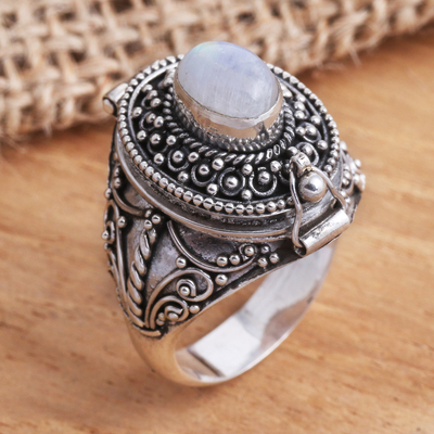 Rainbow moonstone locket ring, The Secret in White